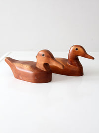vintage hand carved wood duck pair