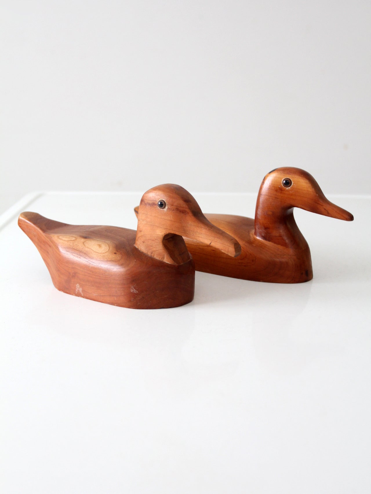 vintage hand carved wood duck pair