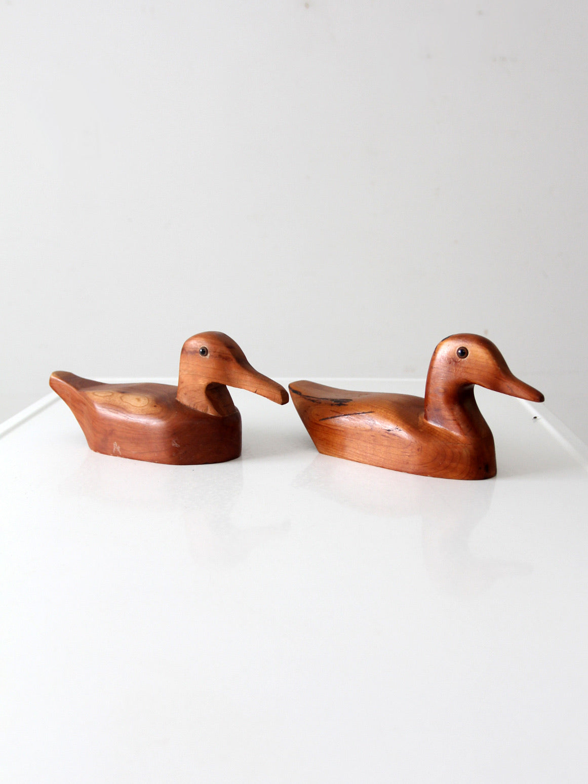 vintage hand carved wood duck pair