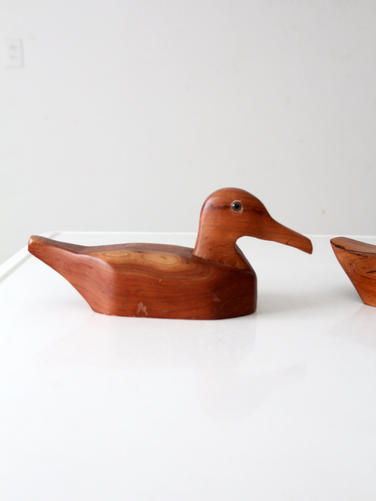 vintage hand carved wood duck pair