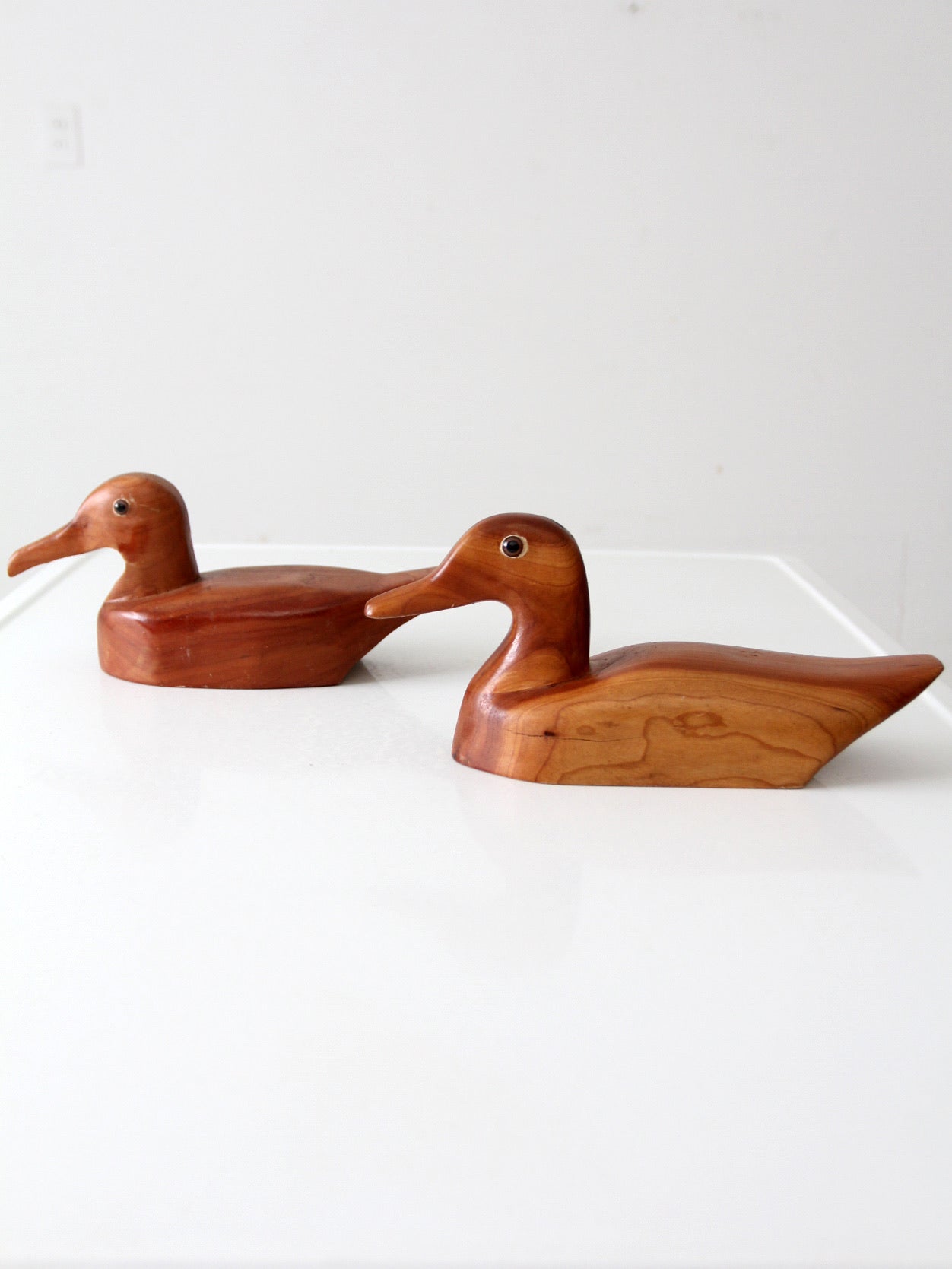 vintage hand carved wood duck pair