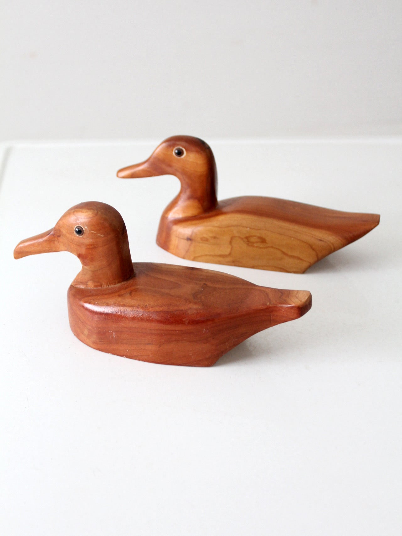 vintage hand carved wood duck pair