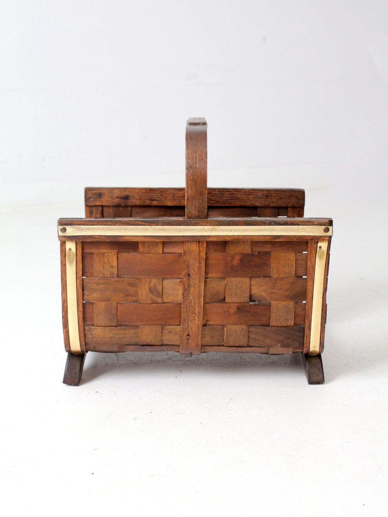 mid century splint weave kindling basket