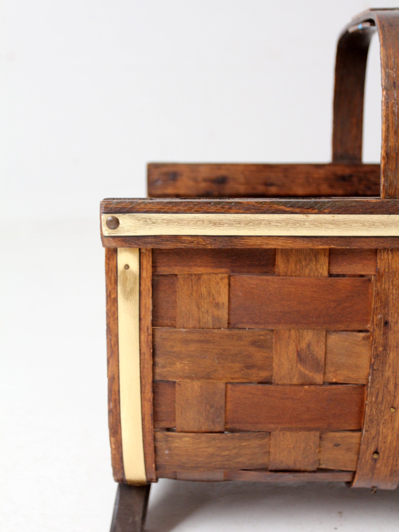 mid century splint weave kindling basket