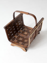 mid century splint weave kindling basket