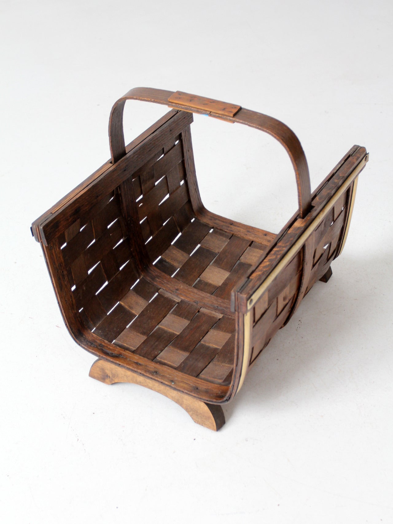mid century splint weave kindling basket