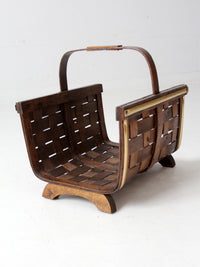 mid century splint weave kindling basket