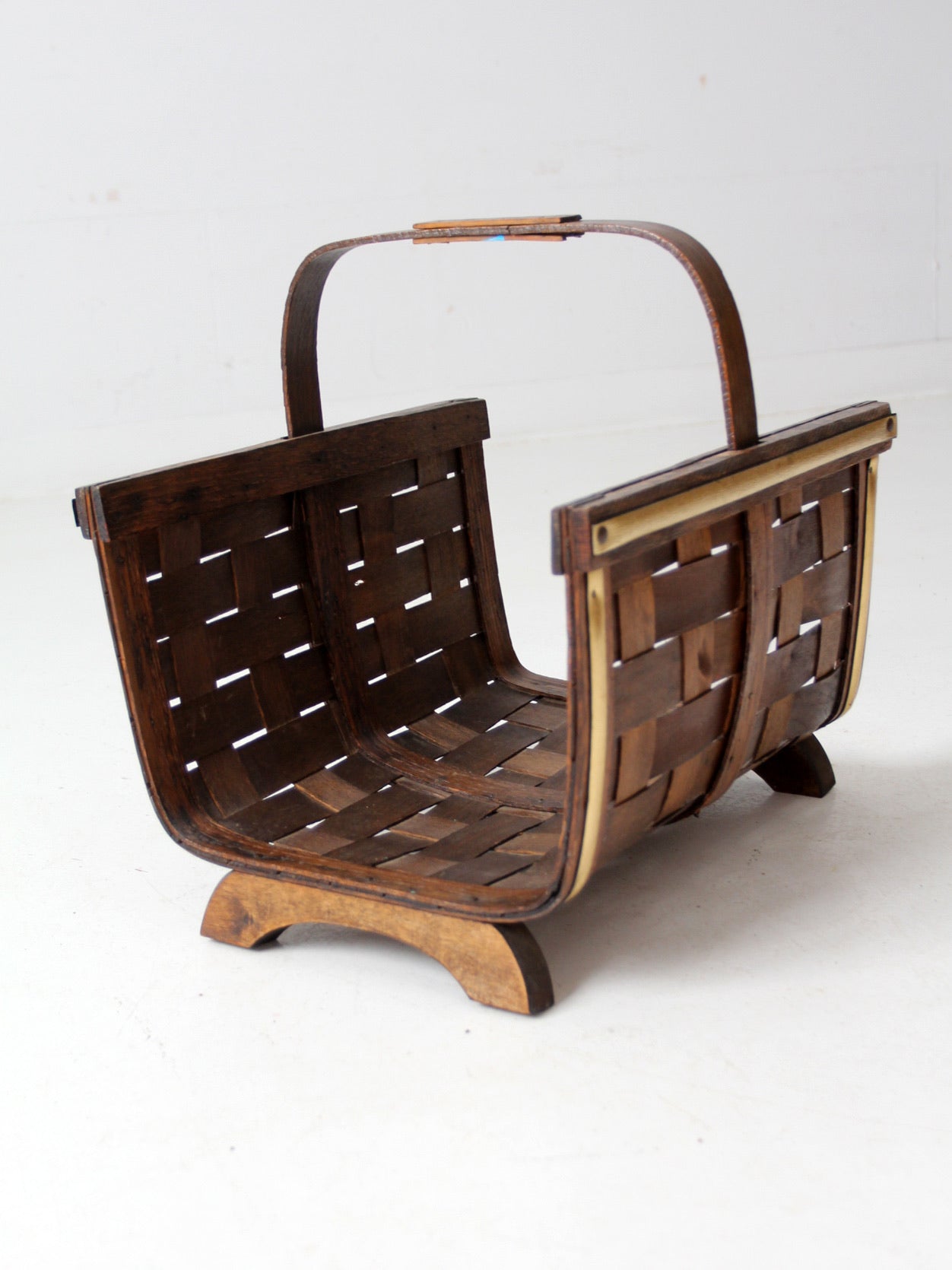 mid century splint weave kindling basket