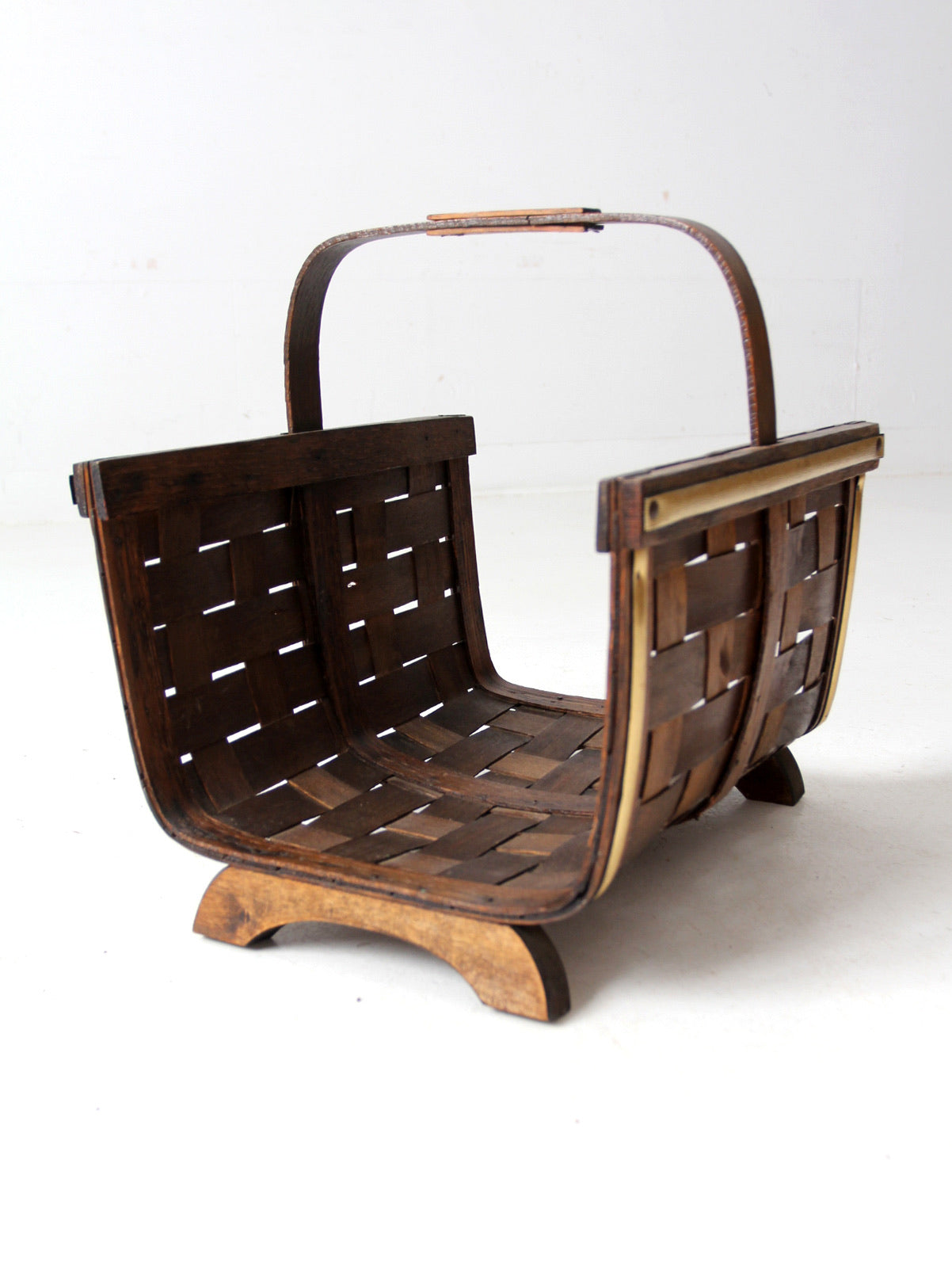 mid century splint weave kindling basket