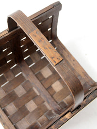 mid century splint weave kindling basket