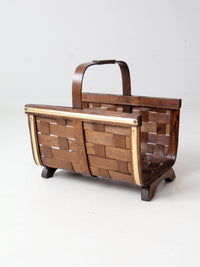 mid century splint weave kindling basket