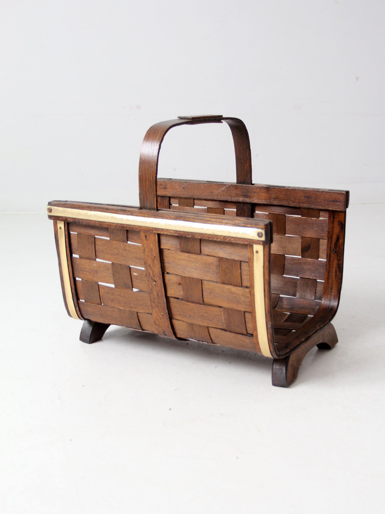 mid century splint weave kindling basket