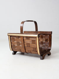 mid century splint weave kindling basket