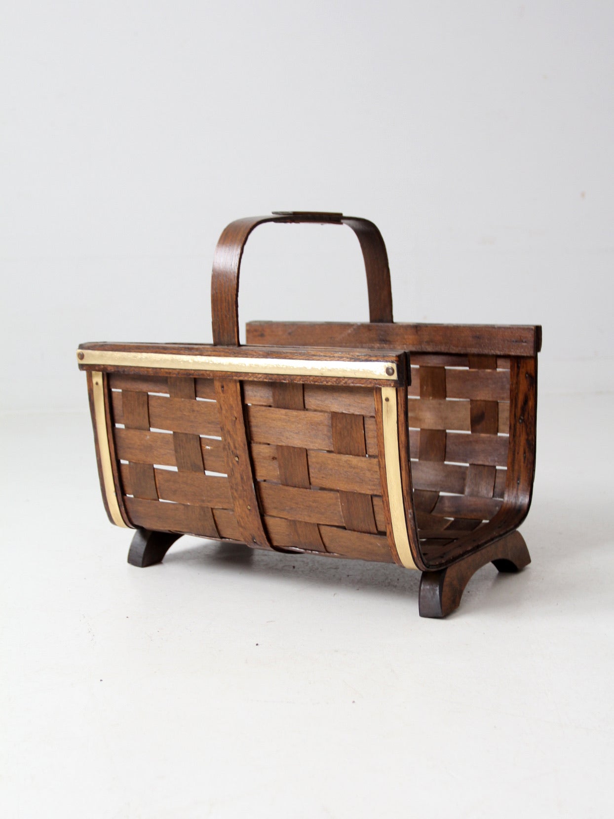 mid century splint weave kindling basket