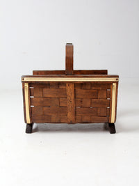 mid century splint weave kindling basket