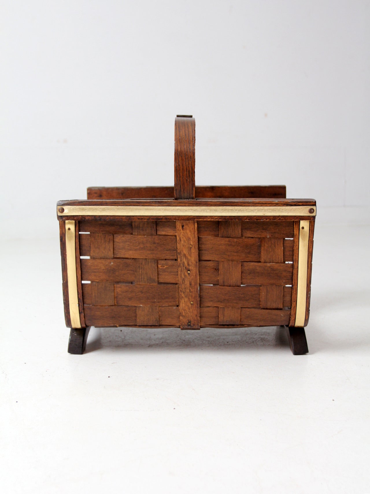 mid century splint weave kindling basket