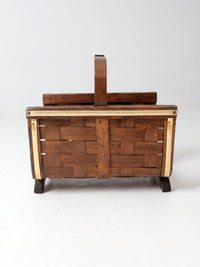 mid century splint weave kindling basket