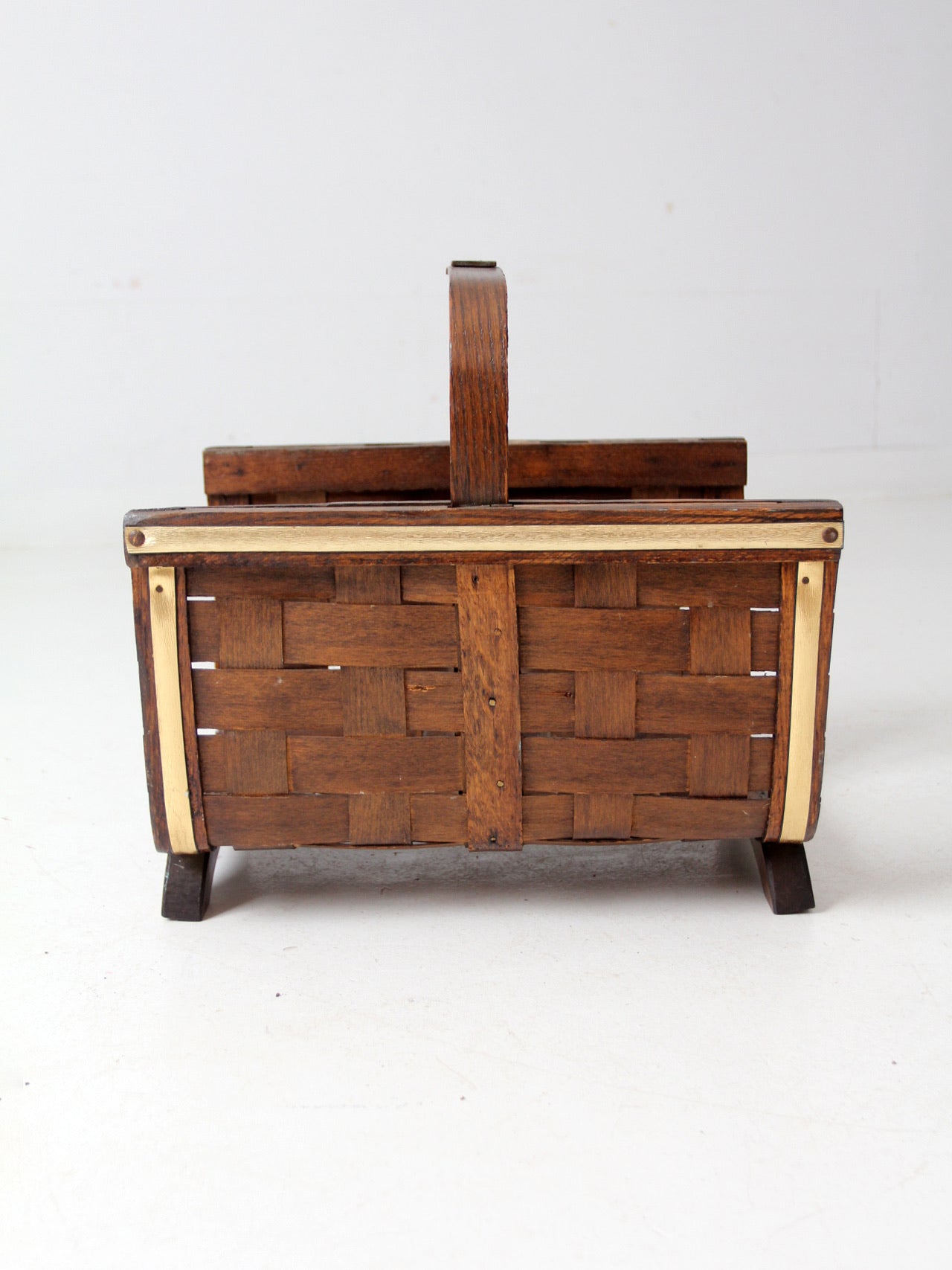 mid century splint weave kindling basket