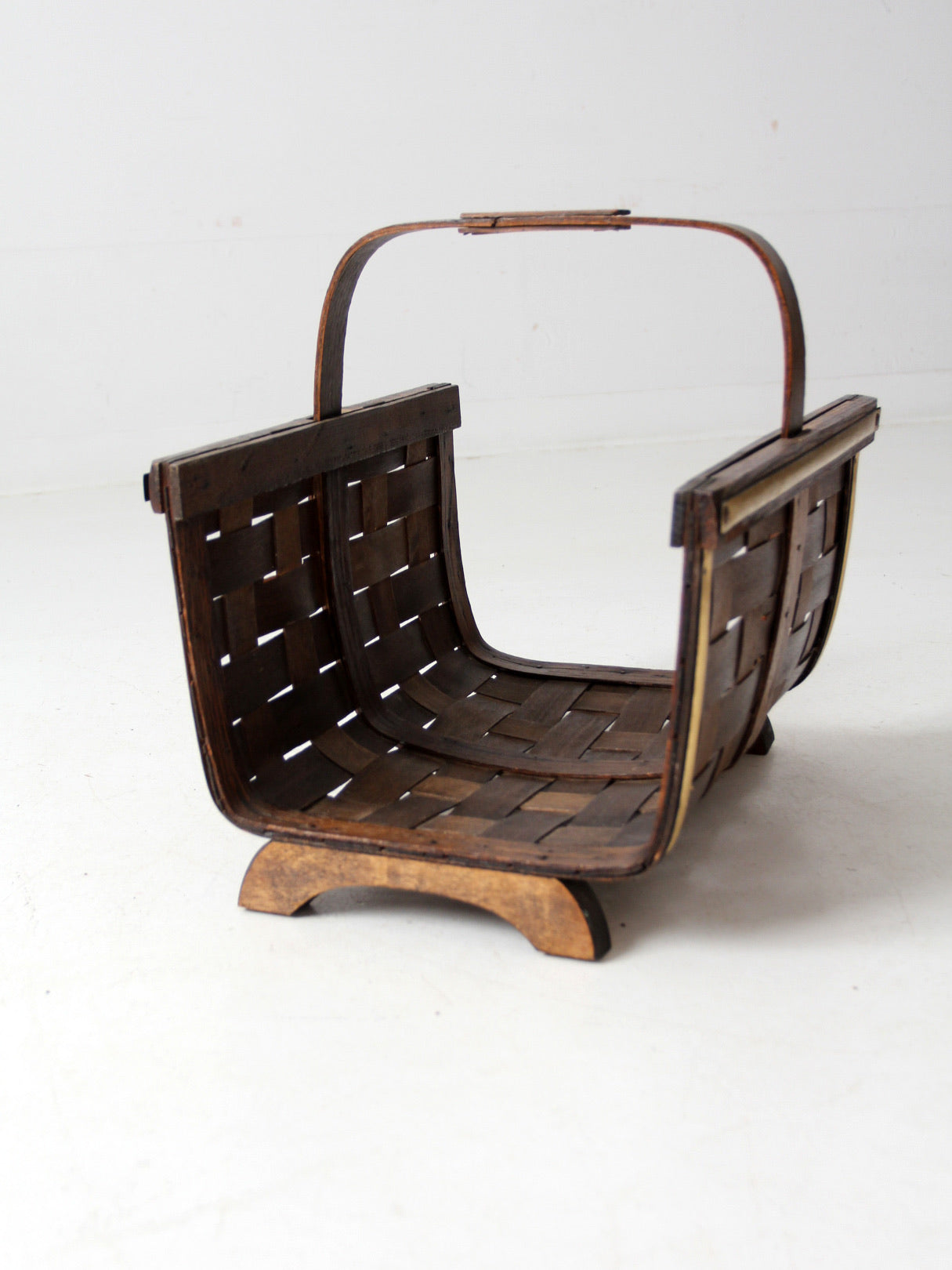 mid century splint weave kindling basket