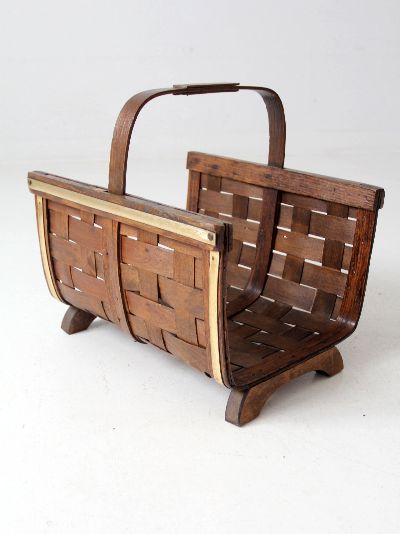 mid century splint weave kindling basket