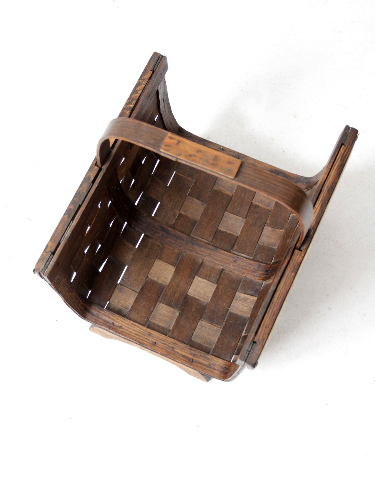 mid century splint weave kindling basket