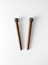 antique wooden textile bobbins pair