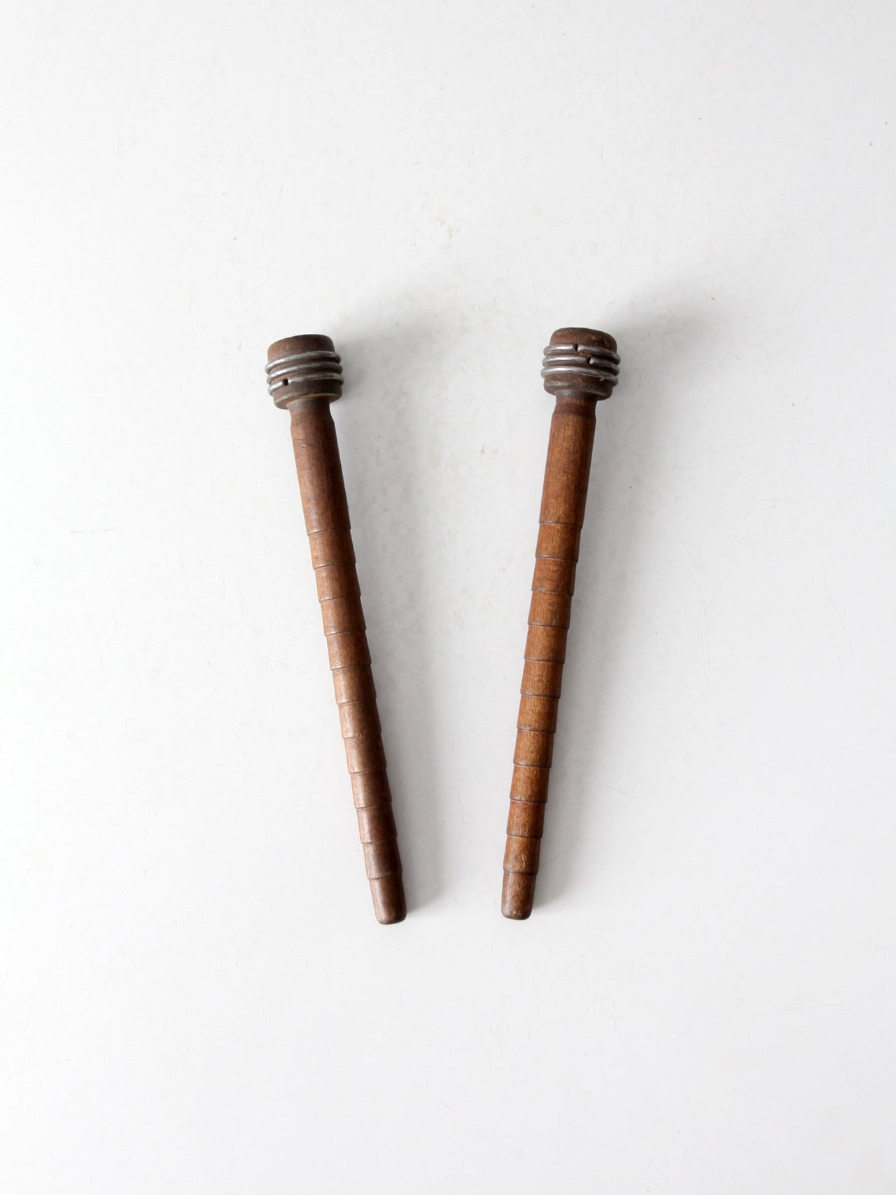 antique wooden textile bobbins pair