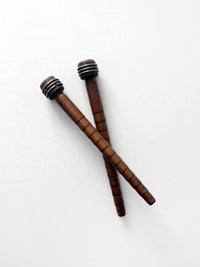 antique wooden textile bobbins pair