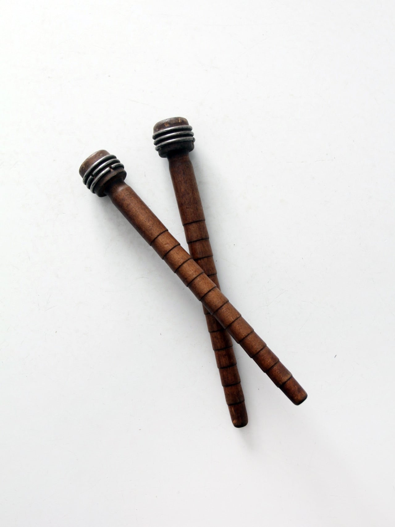 antique wooden textile bobbins pair