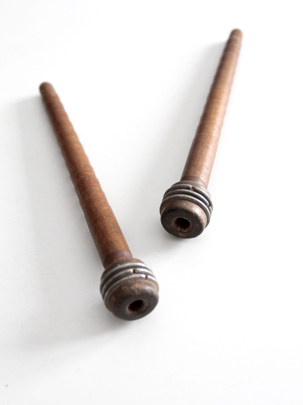 antique wooden textile bobbins pair