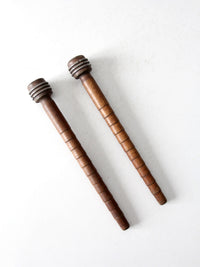 antique wooden textile bobbins pair