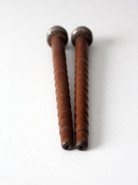antique wooden textile bobbins pair