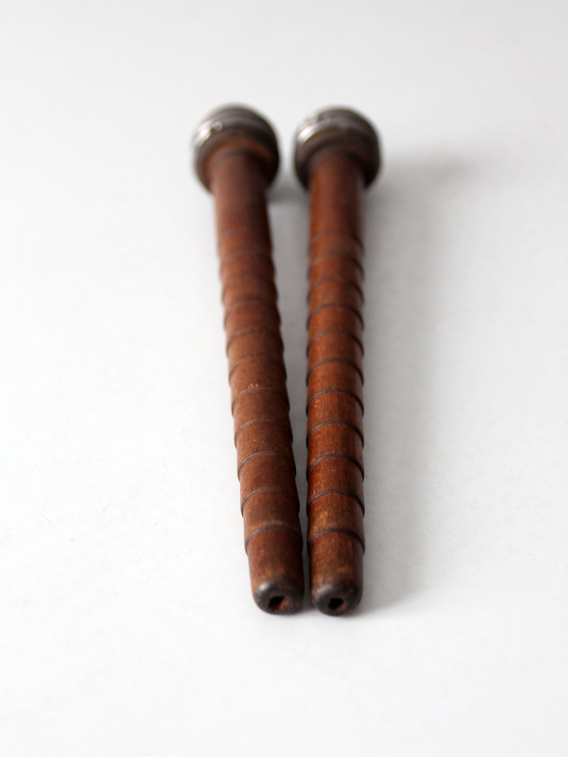 antique wooden textile bobbins pair