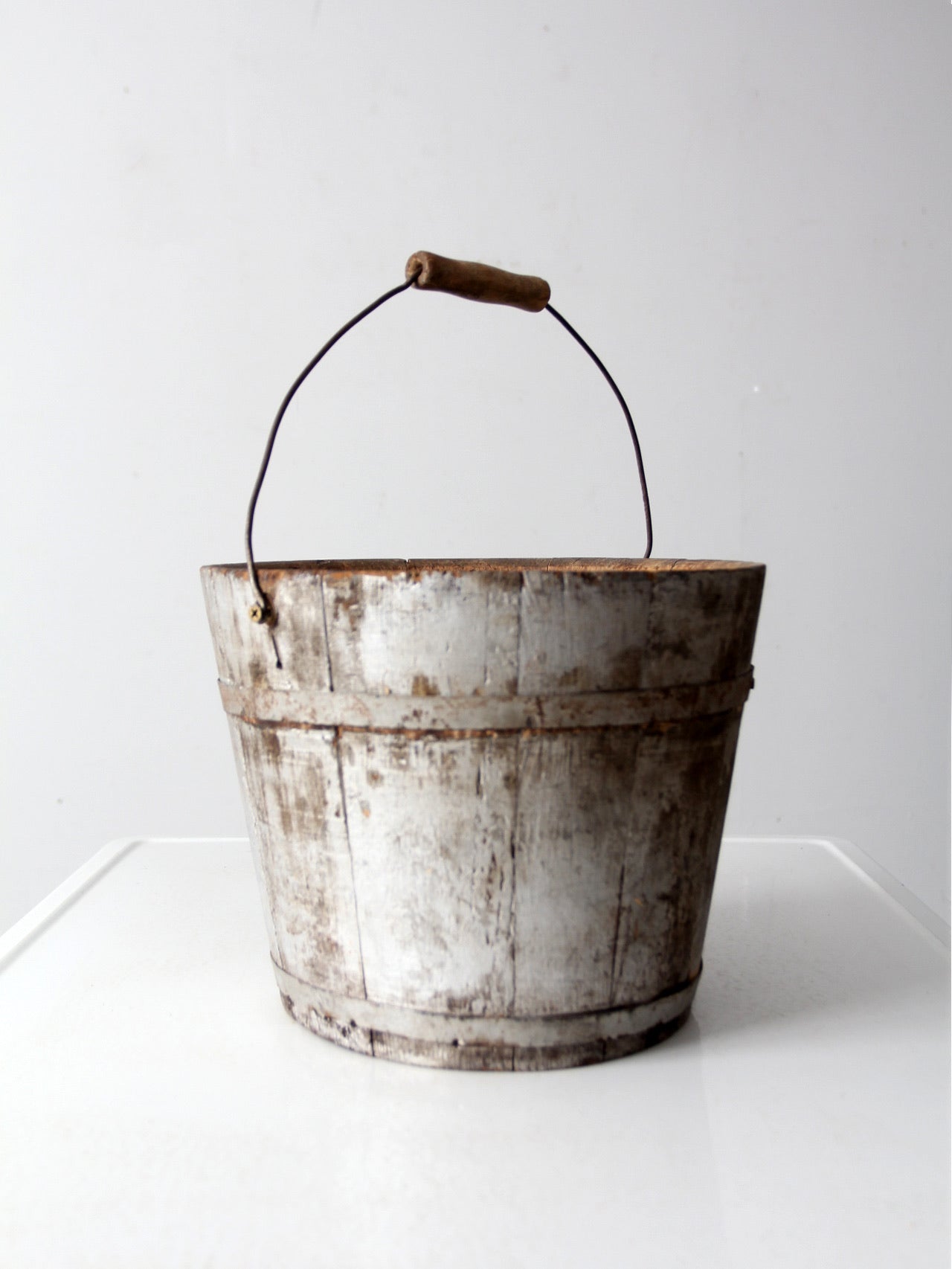 vintage painted wooden bucket