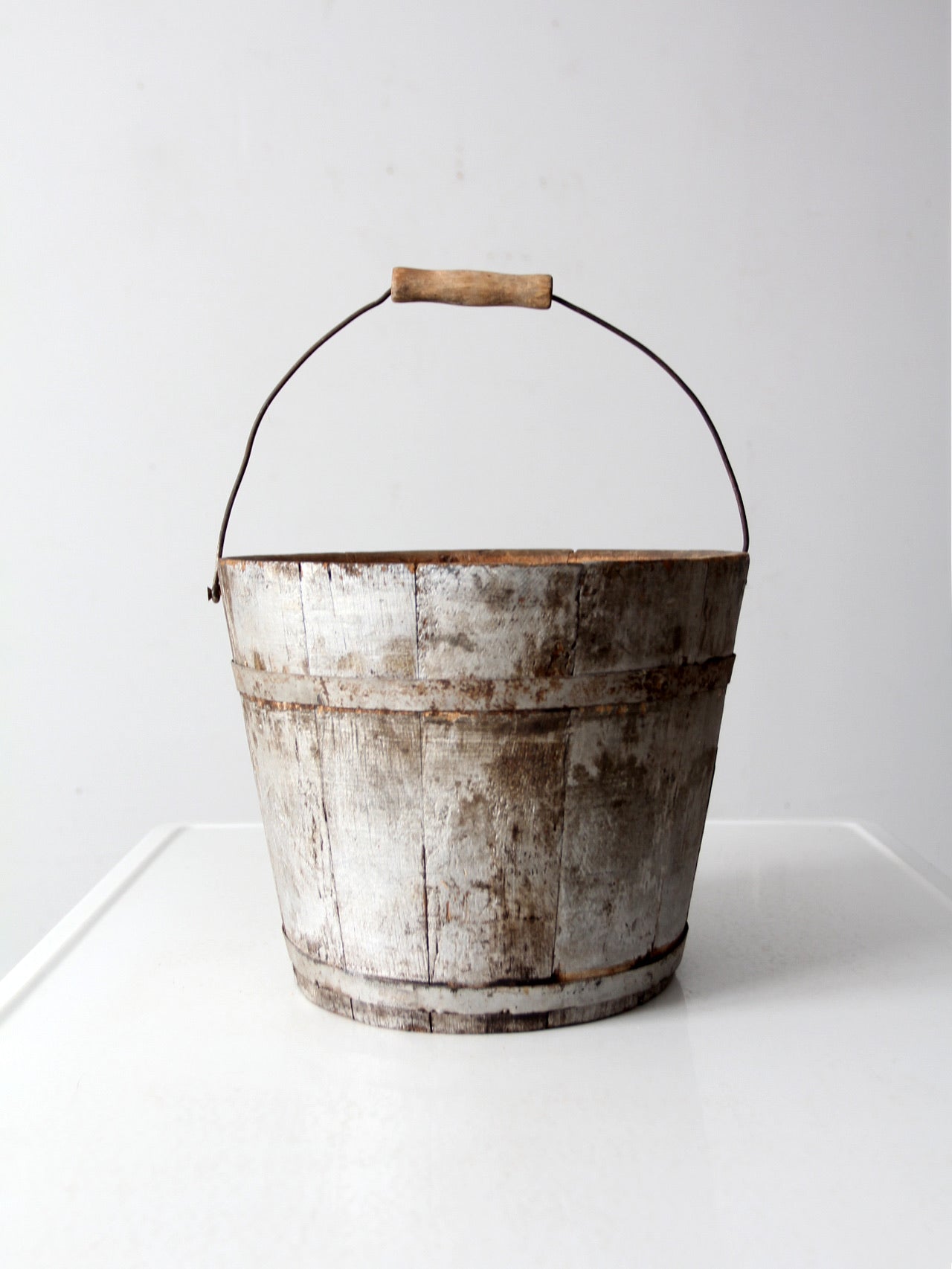 vintage painted wooden bucket