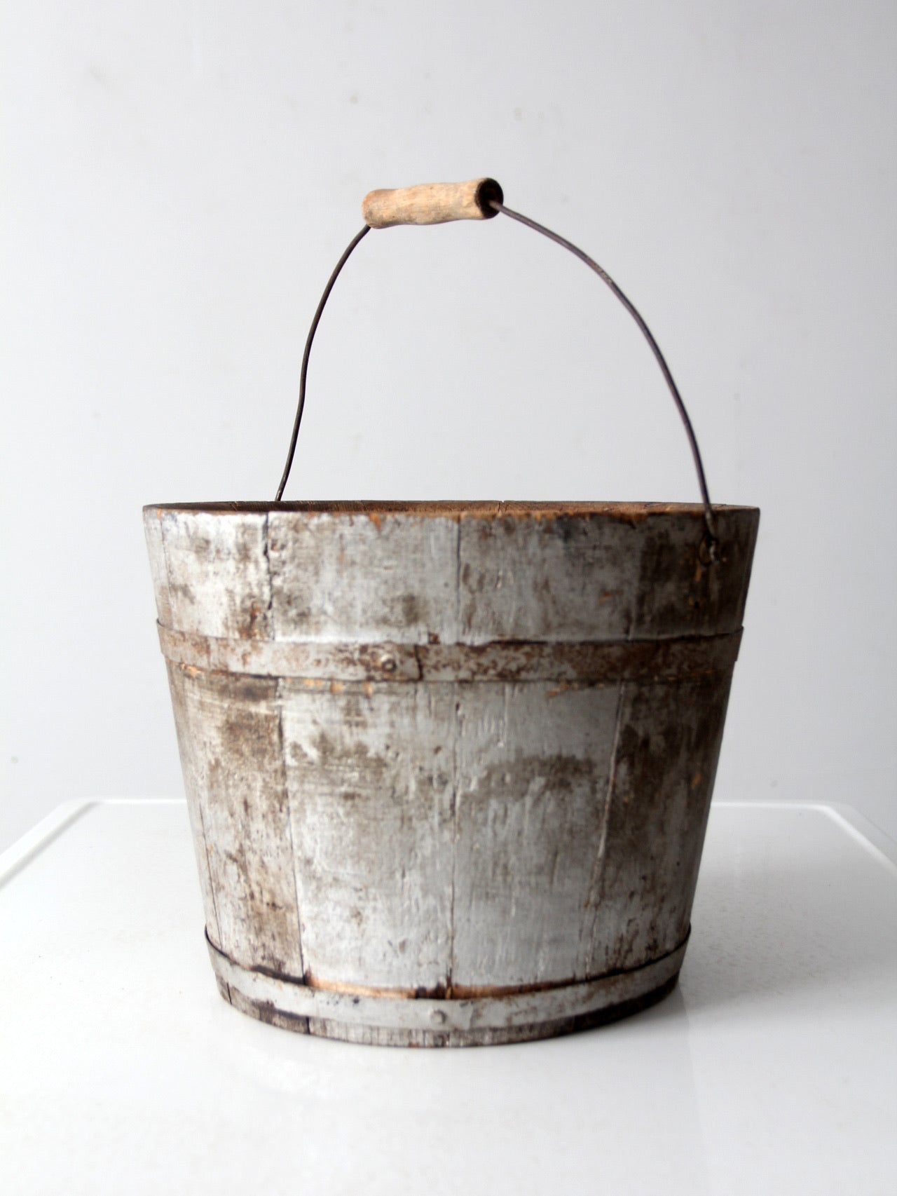 vintage painted wooden bucket