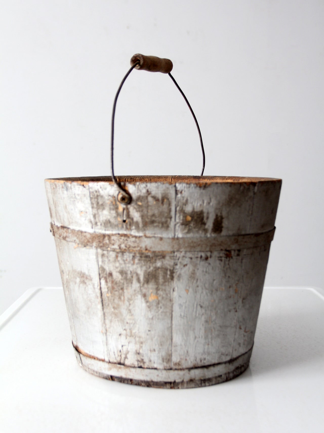 vintage painted wooden bucket