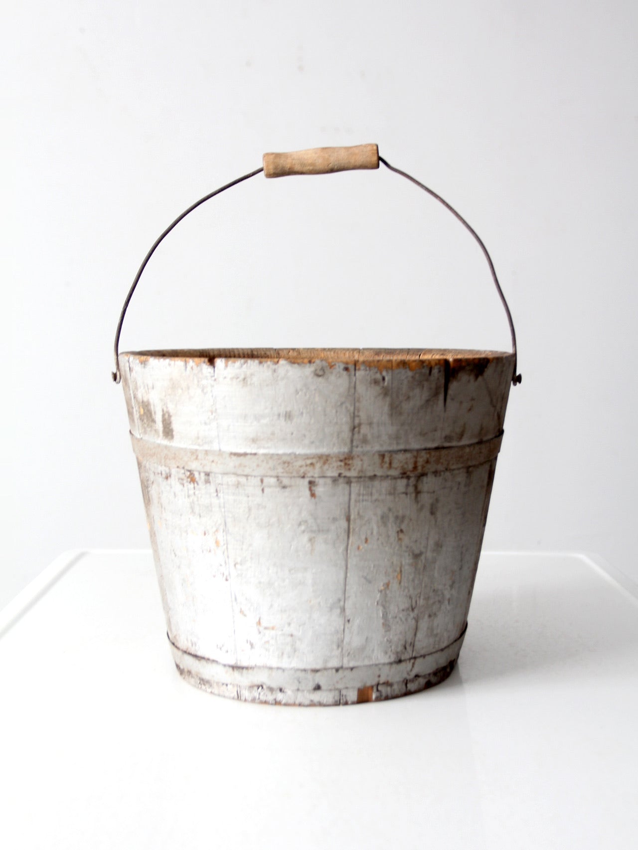 vintage painted wooden bucket