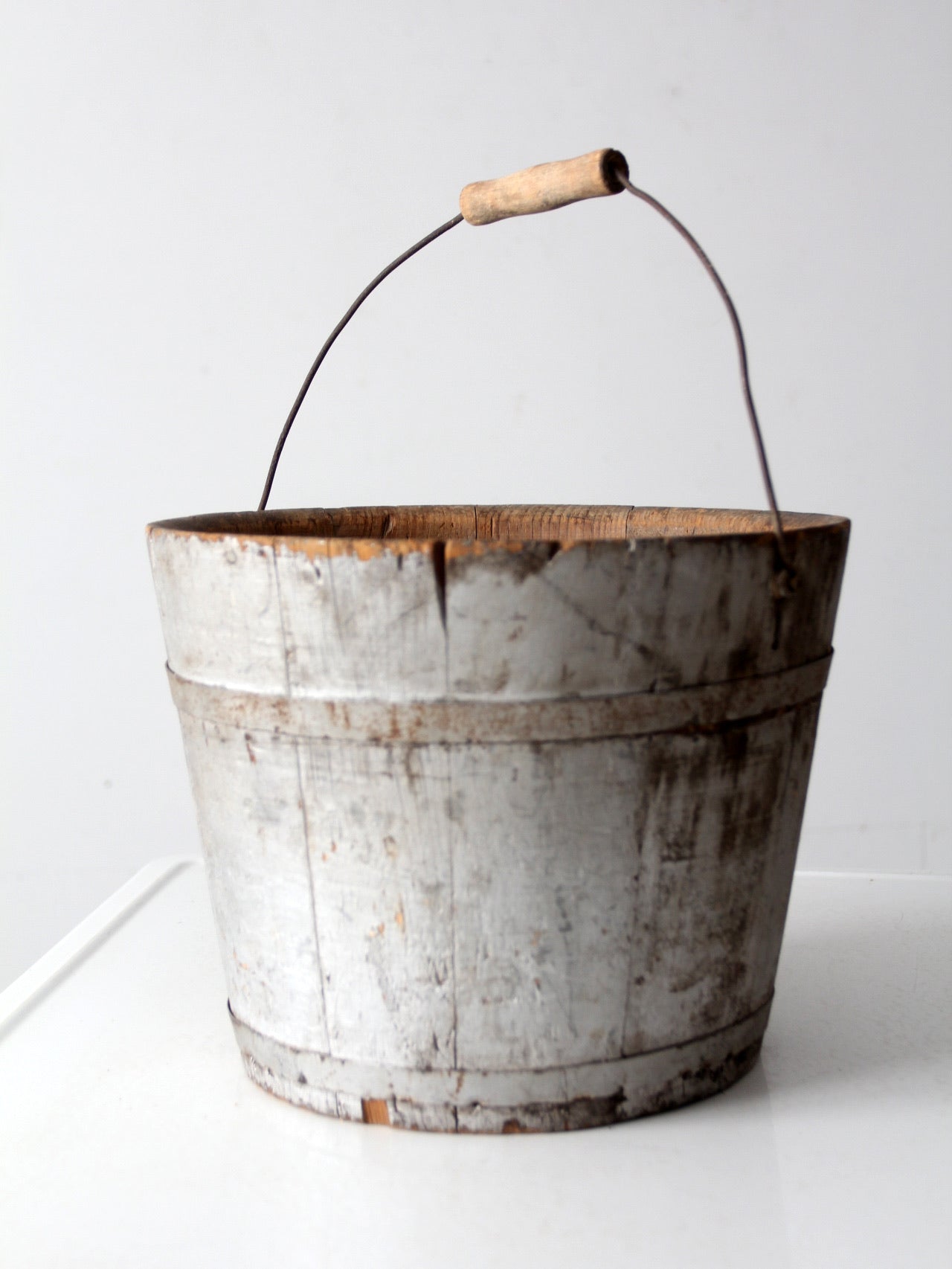 vintage painted wooden bucket
