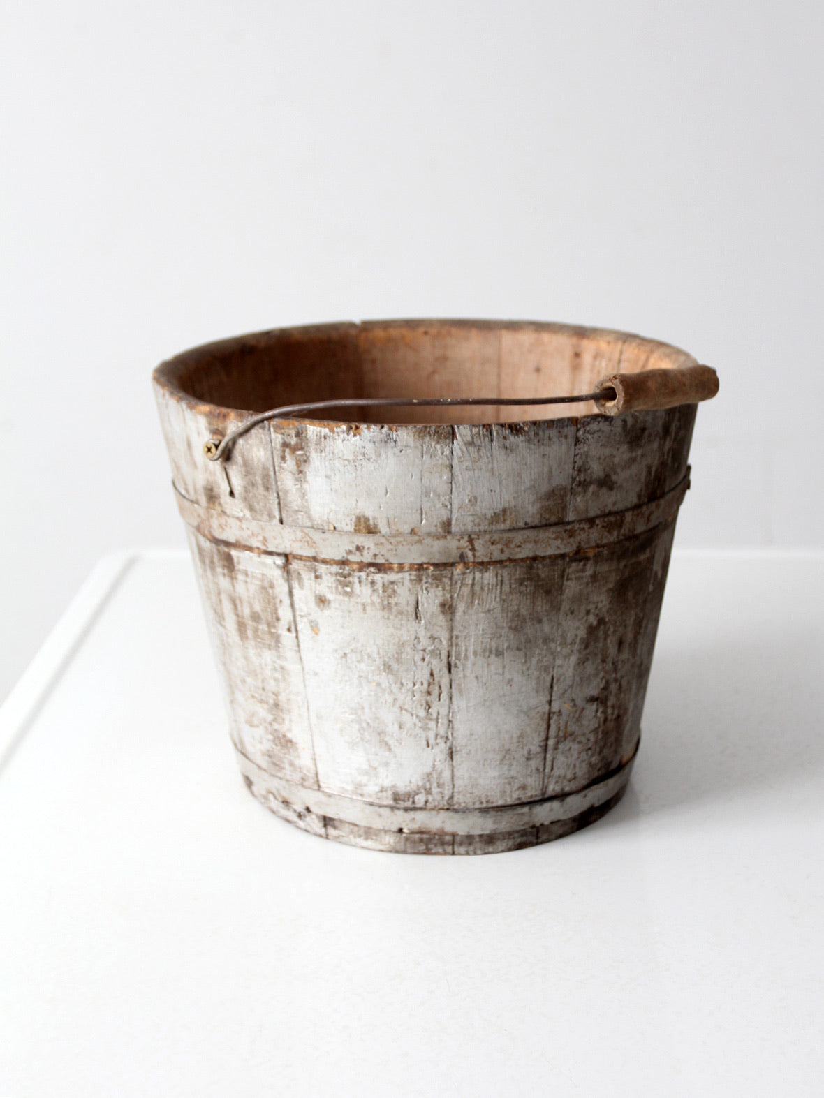vintage painted wooden bucket
