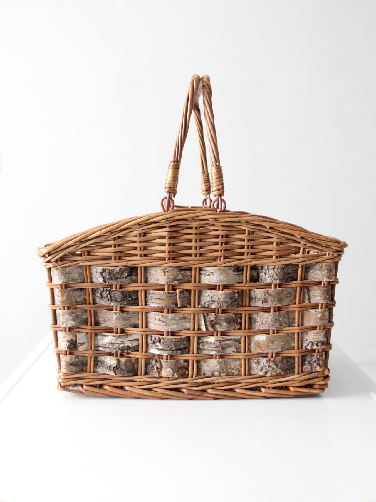vintage wicker and birch bark basket