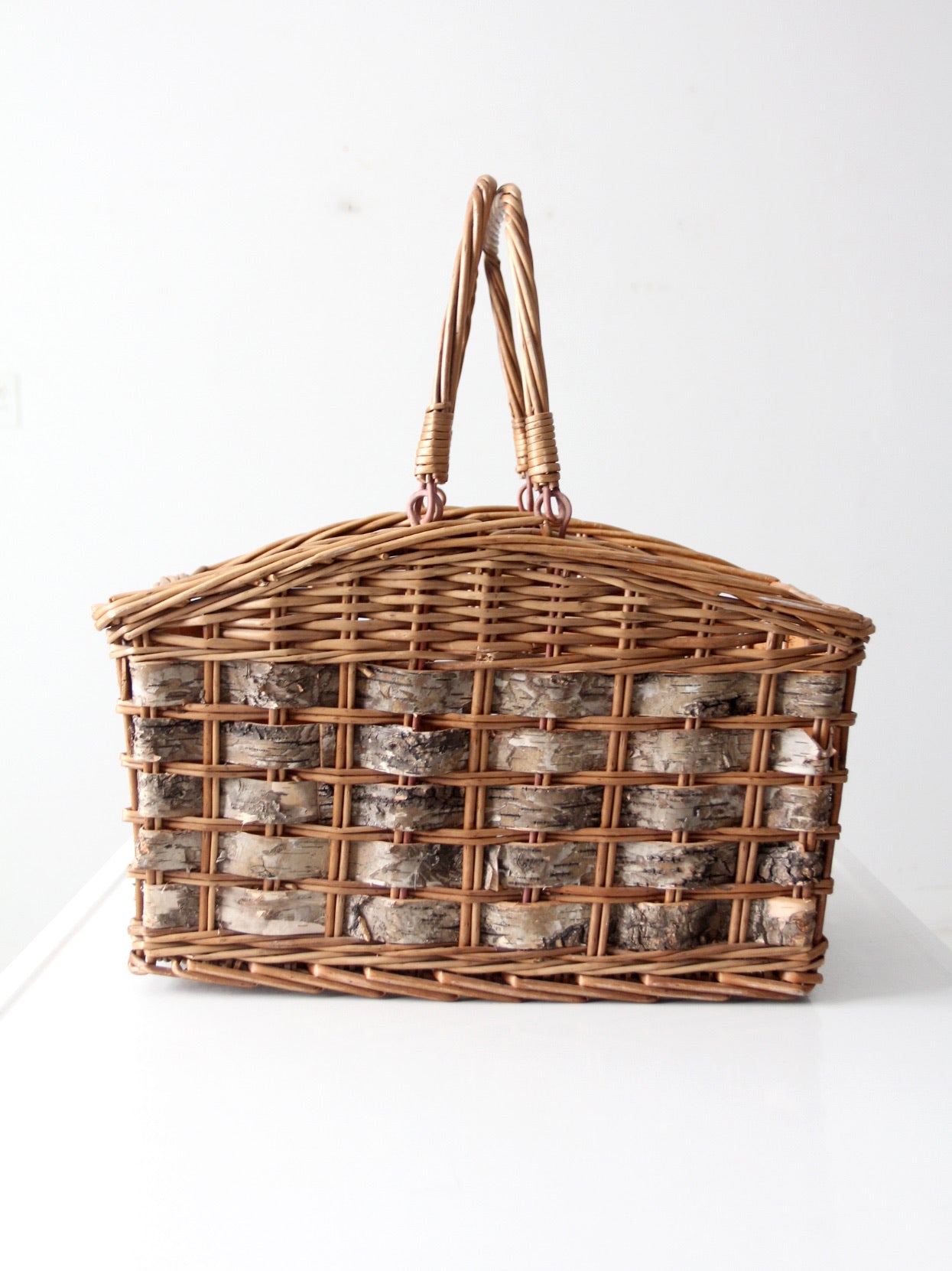 vintage wicker and birch bark basket