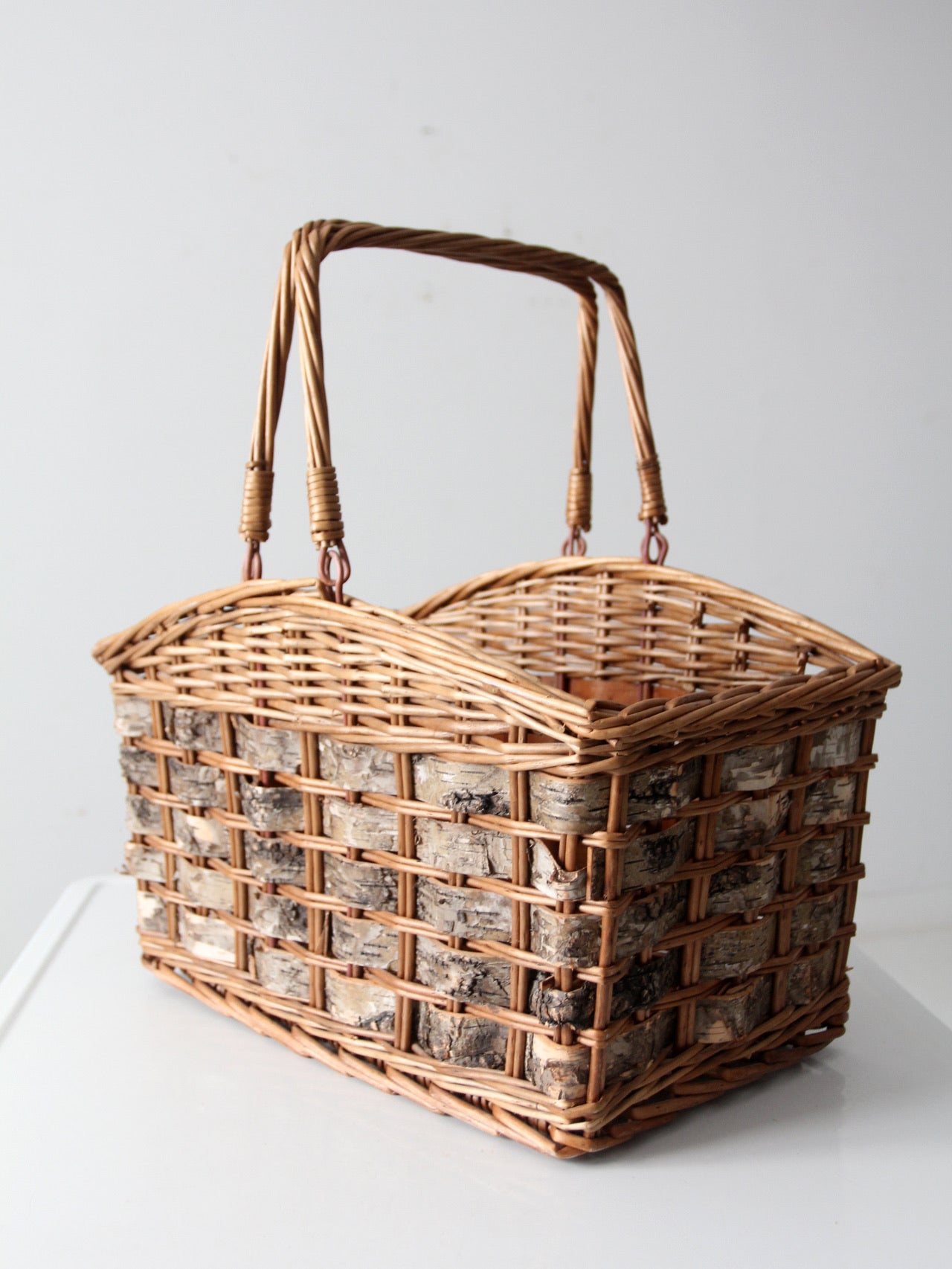 vintage wicker and birch bark basket
