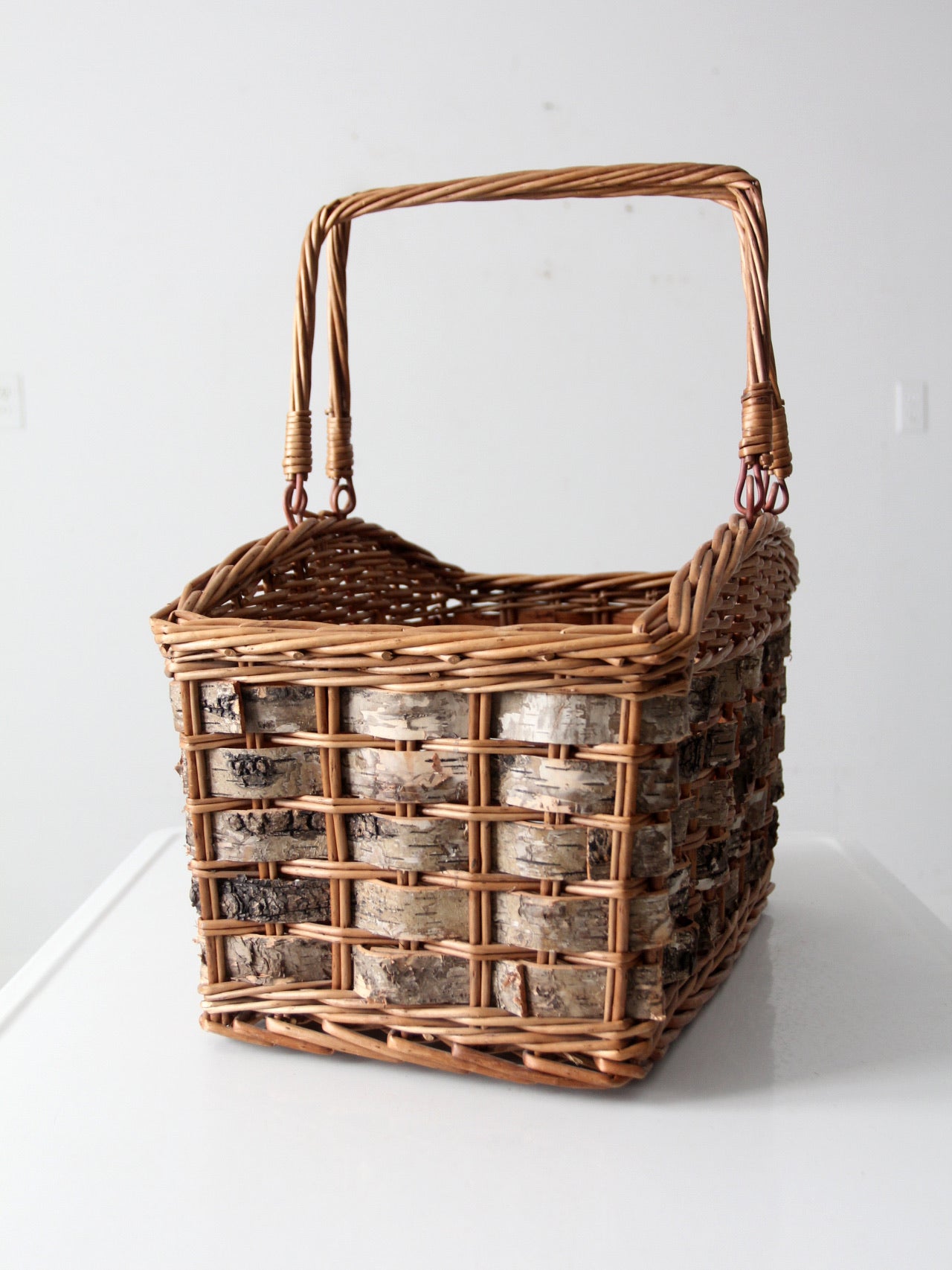 vintage wicker and birch bark basket