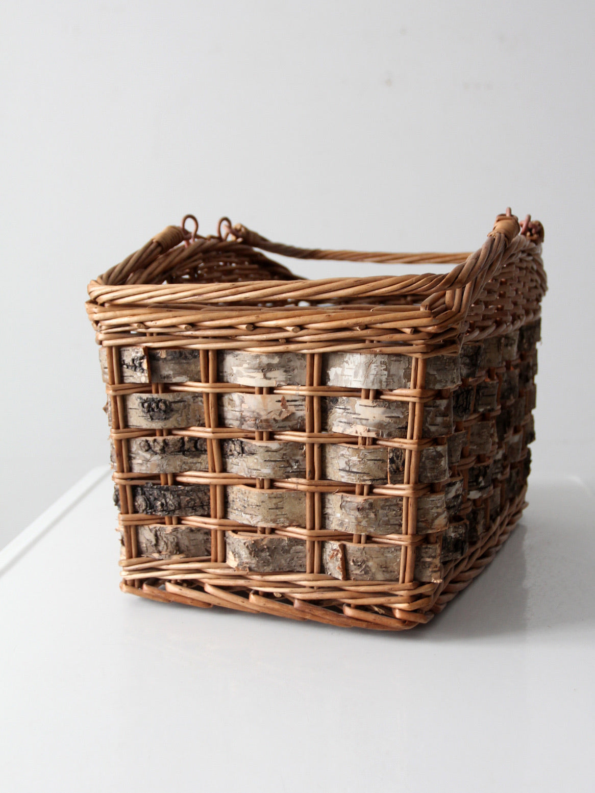 vintage wicker and birch bark basket