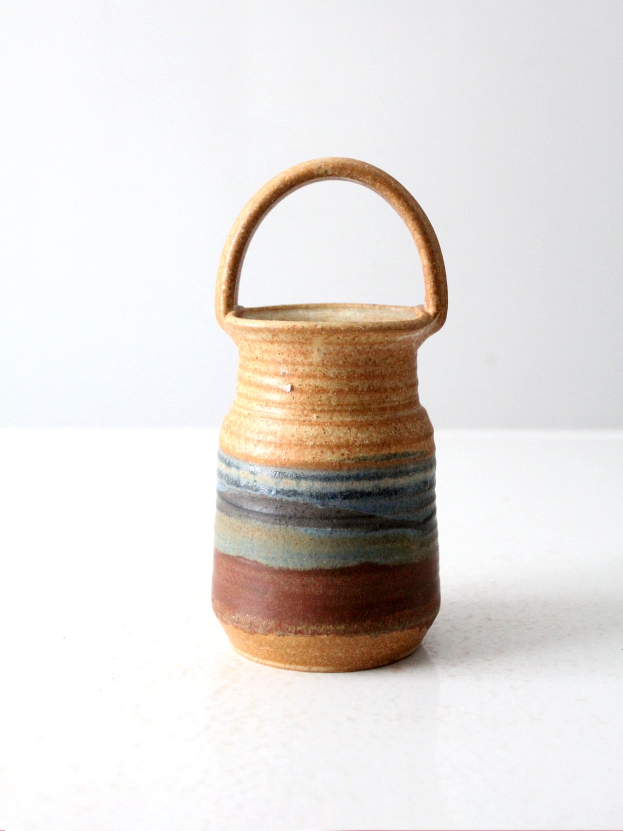 vintage studio pottery basket vase