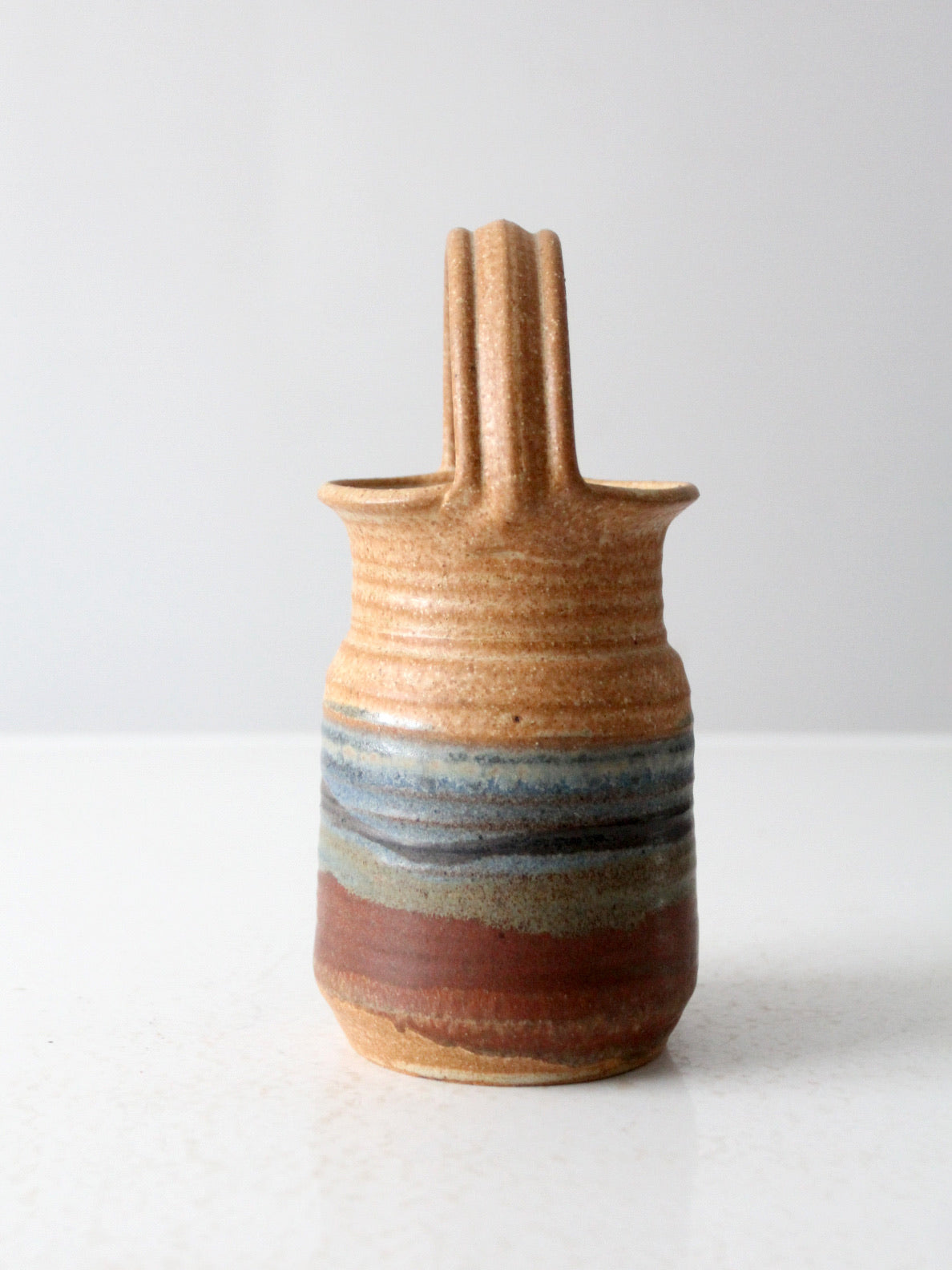 vintage studio pottery basket vase