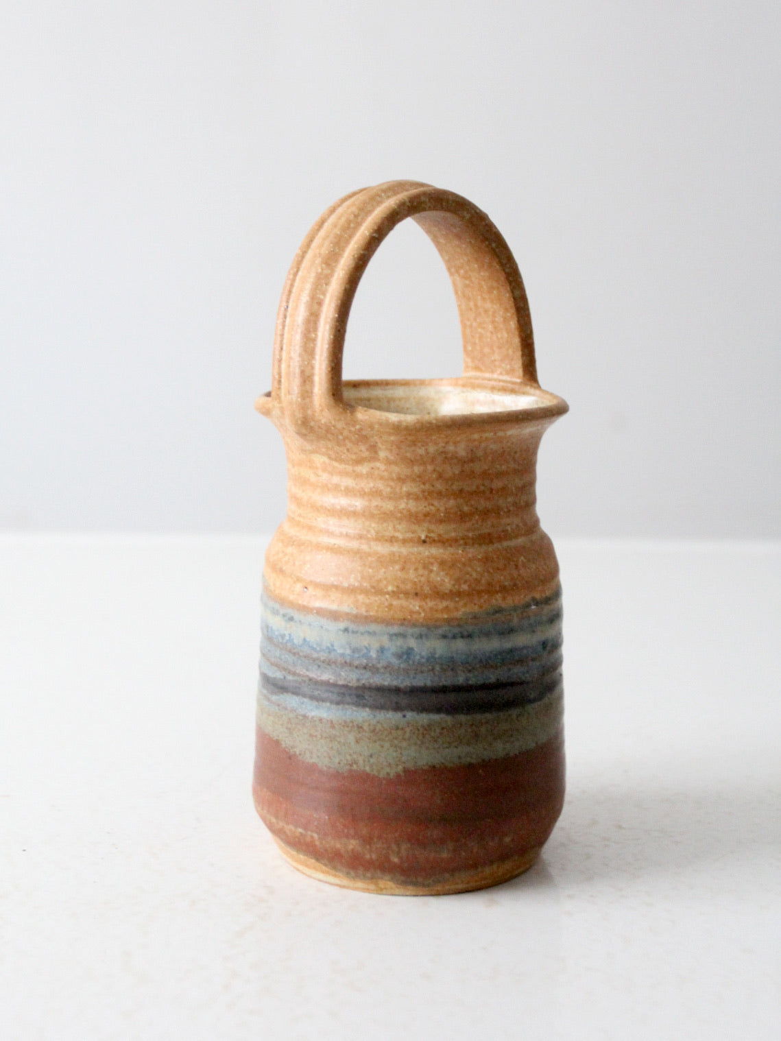 vintage studio pottery basket vase