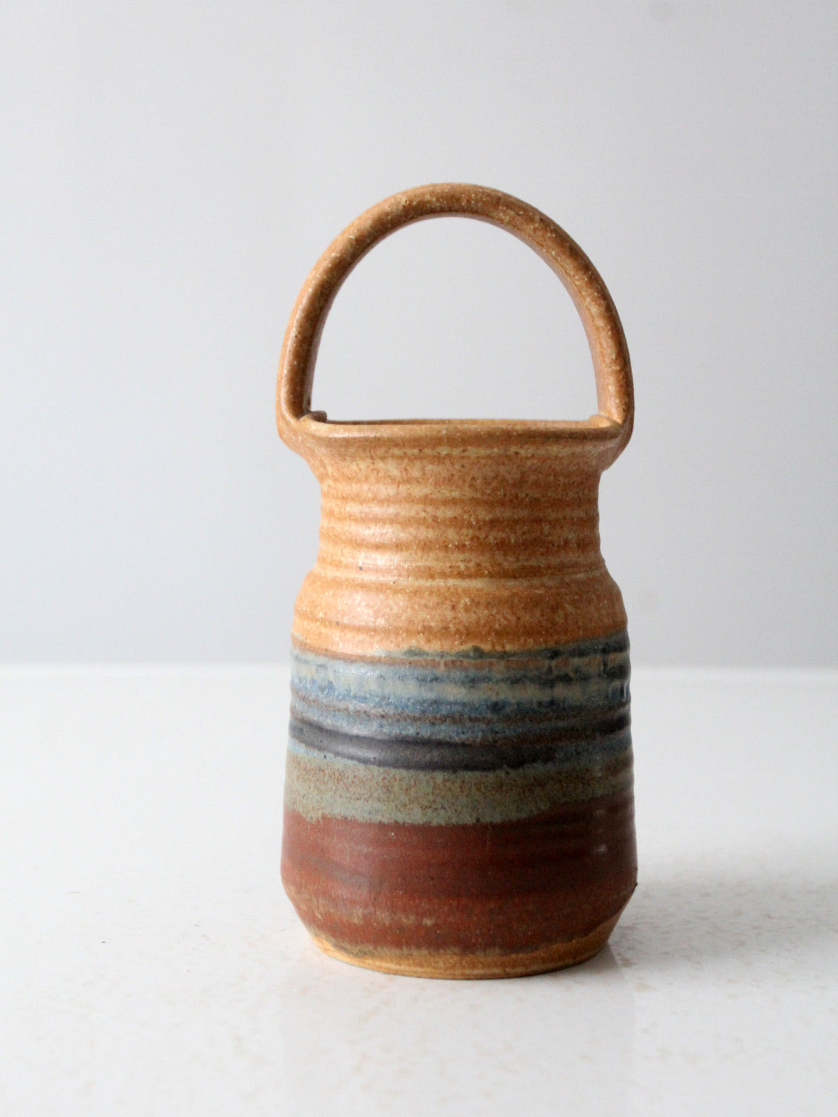 vintage studio pottery basket vase