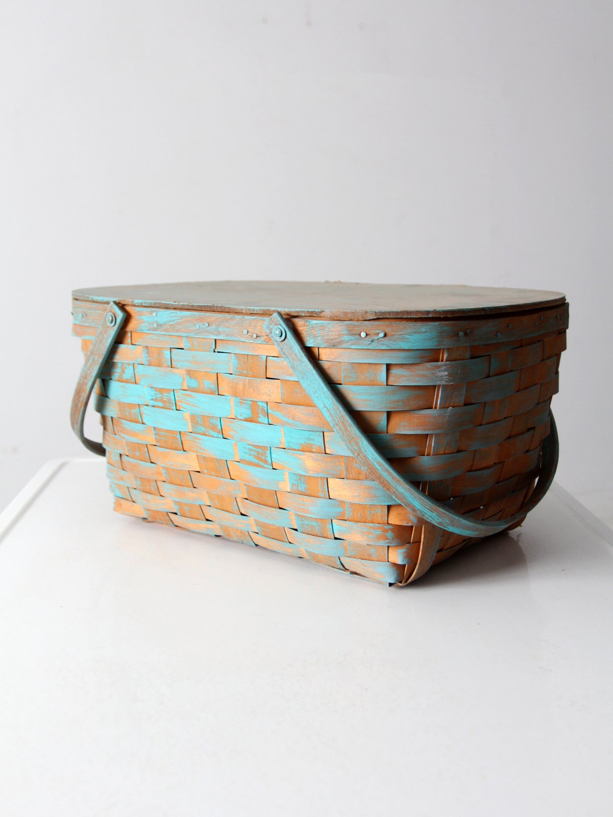 vintage splint weave picnic basket
